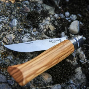 چاقوی اوپینل Olivewood با غلاف چرمی و باکس چوبی سایز No.08